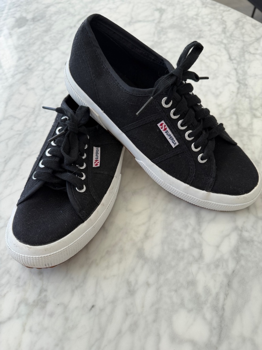 Superga Black Canvas Low-Top Sneakers with White Sole